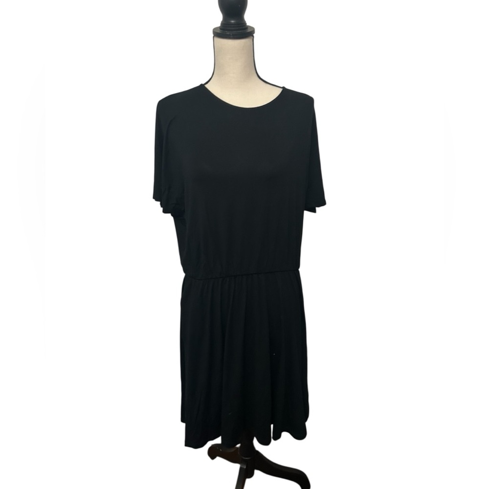 BODEN black dress side pockets elastic waist Size 16 Midi Viscose Plus EUC